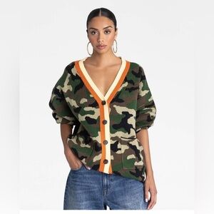 Camouflage V-Neck Button-Up Sweater